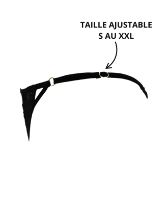 Tanga noir en dentelle avec bijou losanges dorés