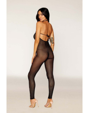 Bodystocking en résille noire, sans couture, avec large décolleté à armature