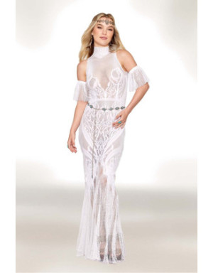 Robe bodystocking en résille et dentelle blanche