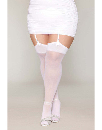 Bas blanc, grande taille, avec couture arrière en strass