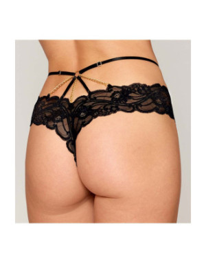 Culotte en dentelle noire avec lanières et chaines dorées