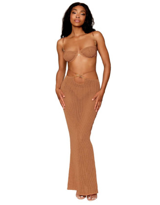 Jupe longue et soutien-gorge avec chaine doré