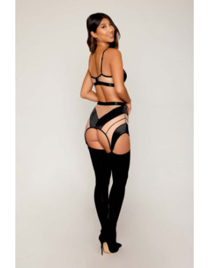 Ensemble Soutien-gorge, jupe porte-jarretelles, string