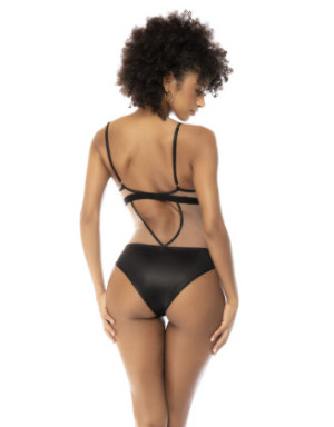Body Flora noir et chair, avec une fine résille transparente, bretelles ajustables