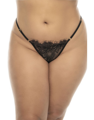 Nuisette noir Selma grande taille, en dentelle, avec armatures et string assorti inclus