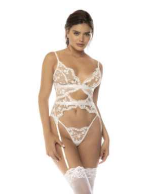 Ensemble deux pièces Maxine comprenant un haut style guépière avec porte jarretelles ajustables et string assorti