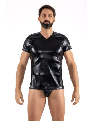 T-Shirt noir Black Desire en simili cuir