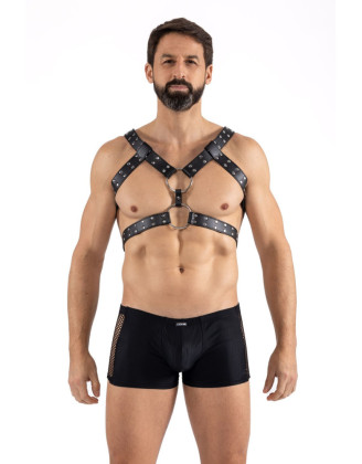 Harnais homme simili cuir avec sangles reliées par de larges anneaux