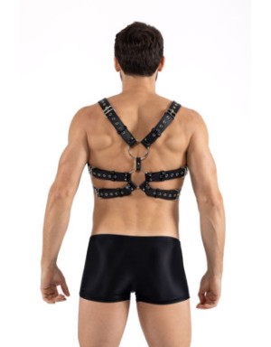 Harnais homme simili cuir avec sangles reliées par de larges anneaux