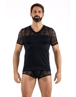 T-shirt noir résille brodée Shinny
