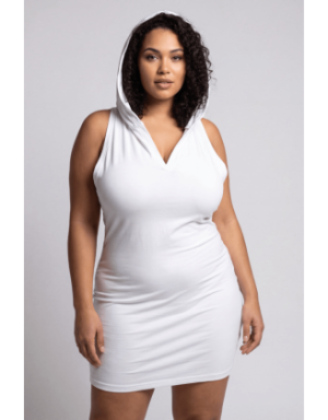 Robe blanche sensuelle avec capuche et bandeau poitrine Adriana
