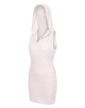 Robe blanche sensuelle avec capuche et bandeau poitrine Adriana