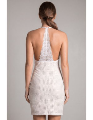 Robe blanche simili cuir et dentelle Sophia