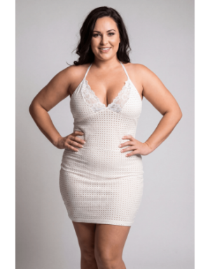 Robe blanche simili cuir et dentelle Sophia