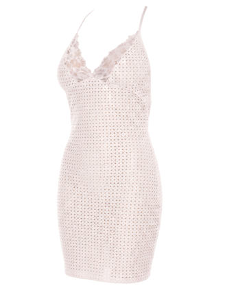 Robe blanche simili cuir et dentelle Sophia