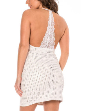 Robe blanche simili cuir et dentelle Sophia