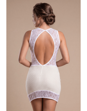 Robe simili cuir et dentelle blanche Lydia