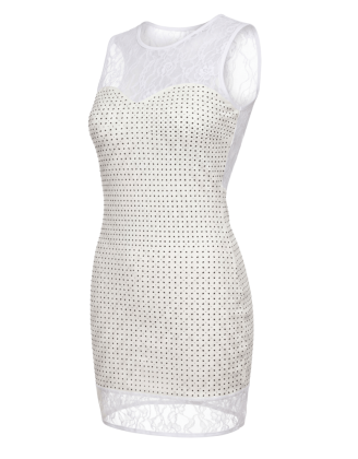Robe simili cuir et dentelle blanche Lydia