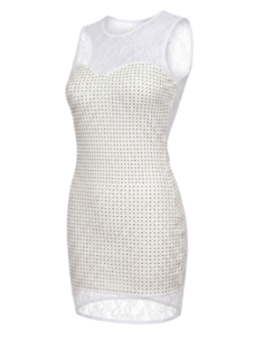 Robe simili cuir et dentelle blanche Lydia