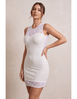 Robe simili cuir et dentelle blanche Lydia