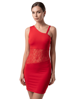 Robe rouge asymétrique avec dentelle Paola