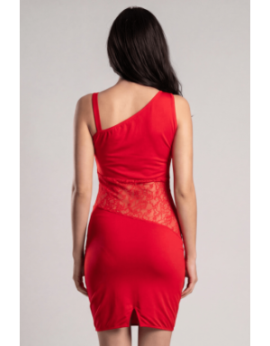 Robe rouge asymétrique avec dentelle Paola