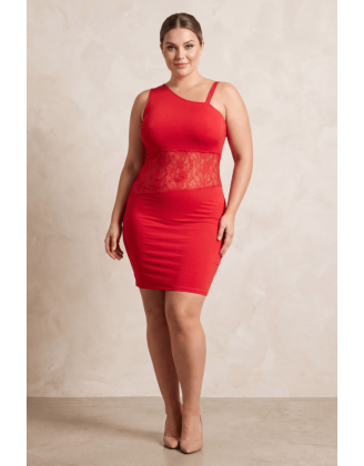 Robe rouge asymétrique avec dentelle Paola