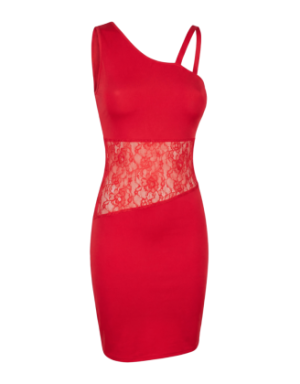 Robe rouge asymétrique avec dentelle Paola
