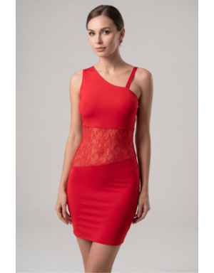 Robe rouge asymétrique avec dentelle Paola