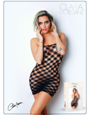 Mini Robe noire, résille avec  motif damier - Le Numéro 2 - Collection Robe