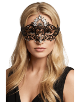 Masque vénitien Gemma rigide noir avec strass