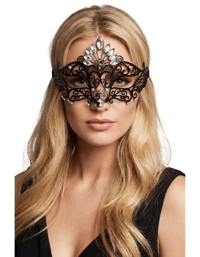 Masque vénitien Gemma rigide noir avec strass