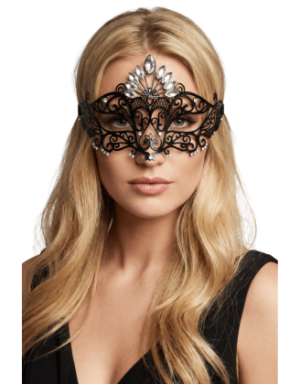 Masque vénitien Gemma rigide noir avec strass