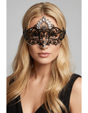 Masque vénitien Gemma rigide noir avec strass