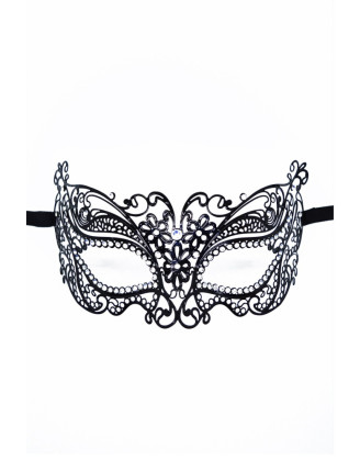 Masque vénitien Alba rigide noir avec strass