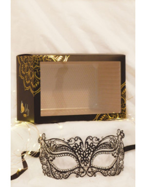 Masque vénitien Alba rigide noir avec strass