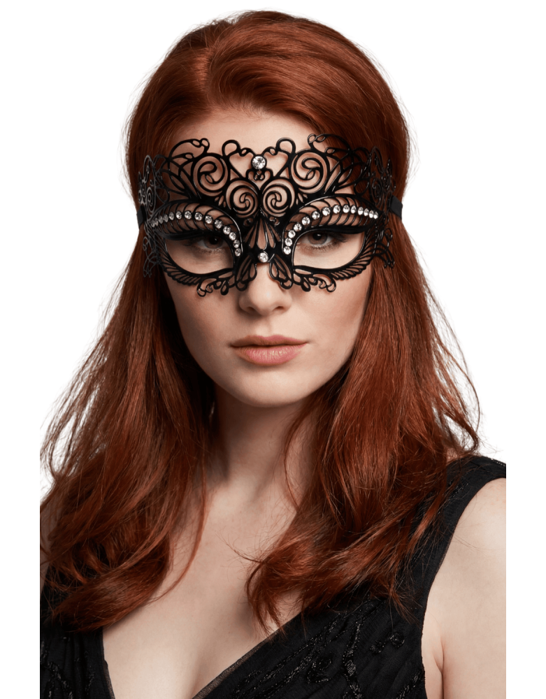 Masque vénitien Giulia rigide noir avec strass