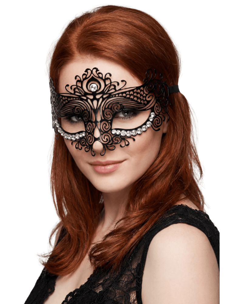 Masque vénitien Ornella rigide noir avec strass