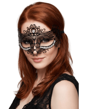 Masque vénitien Ornella rigide noir avec strass