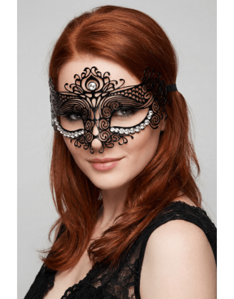 Masque vénitien Ornella rigide noir avec strass