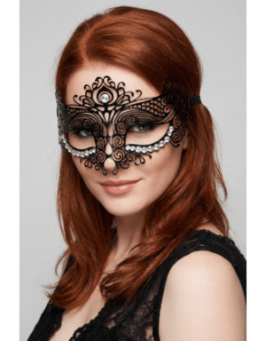 Masque vénitien Ornella rigide noir avec strass