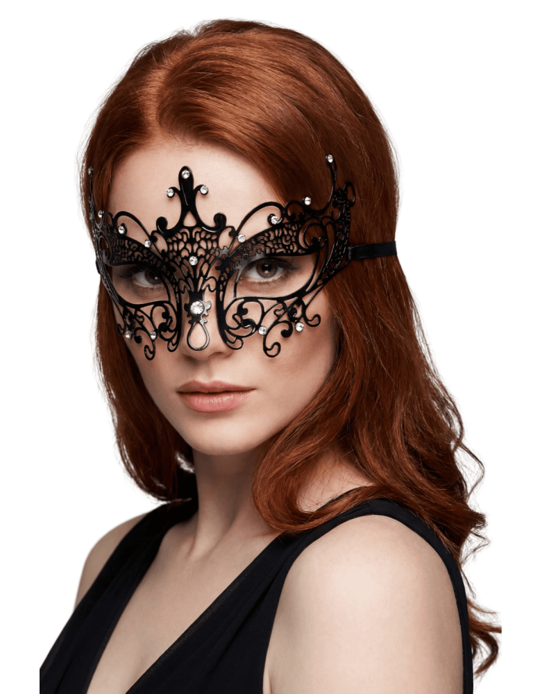 Masque vénitien Lucia rigide noir  avec strass