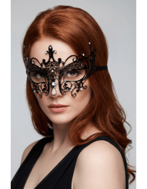 Masque vénitien Lucia rigide noir  avec strass