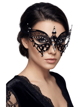 Masque vénitien Alida rigide noir avec strass