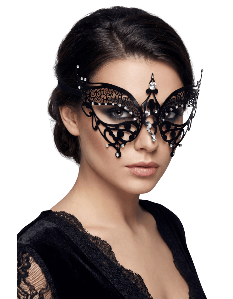 Masque vénitien Alida rigide noir avec strass