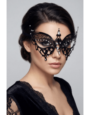Masque vénitien Alida rigide noir avec strass