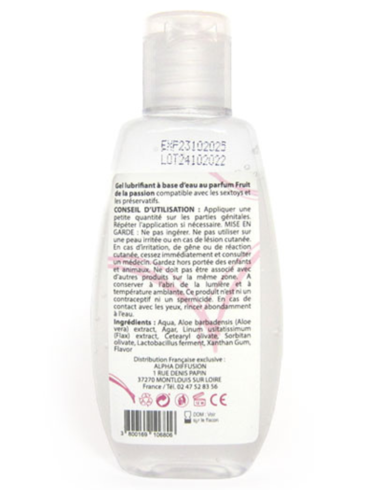 Lubrifiant à base d'eau 100% naturel Fruit de la passion 90ml