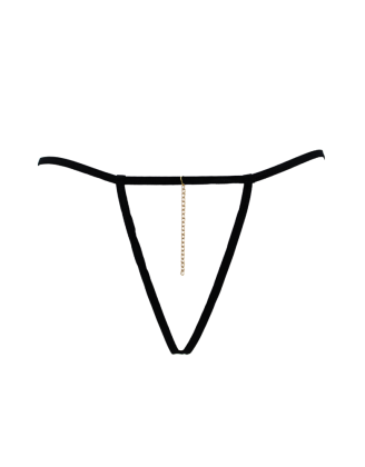 String noir en dentelle avec bijou et chaîne dorée