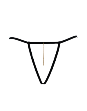 String noir en dentelle avec bijou et chaîne dorée