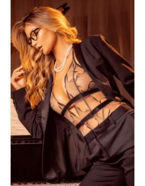 Body chair et noir en dentelle brodée sculptante – Mapalé